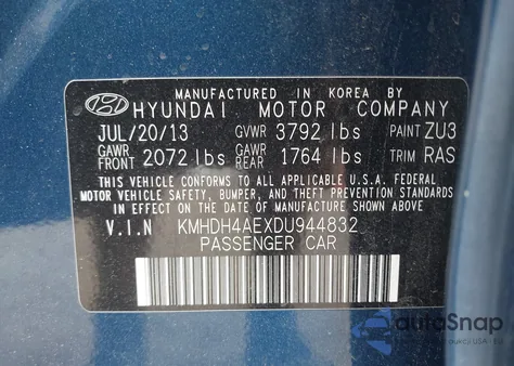 2013 Hyundai Elantra Gls z USA, uszkodzony, nr VIN KMHDH4AEXDU944832